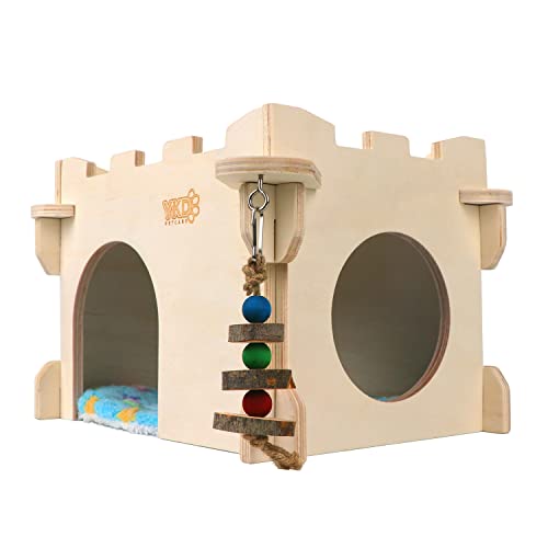 YKD Castle Chinchilla House - Small Animal Hideout for Chinchilla Guinea Pig Hedgehog, or Rat - Ventilated Wooden Guinea Pig Hut Habitat with Multiple Doors (Medium)