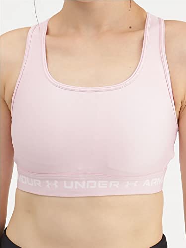 Under Armour Womens Crossback Mid Impact Sports Bra , White (100)/Halo Gray , Medium