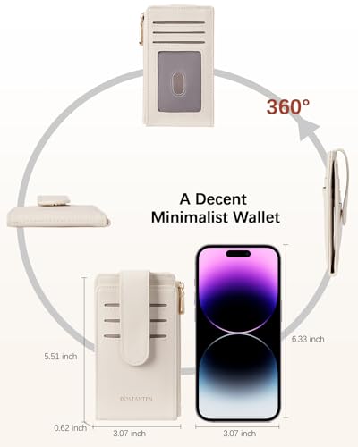 BOSTANTEN Slim Wallet Women RFID Blocking Card Holder Leather Bifold Wallet with Zipper Pocket Beige