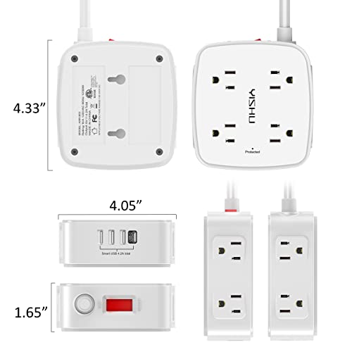 6 Ft Surge Protector Power Strip - 8 Widely Outlets with 4 USB Ports, 3 Side Outlet Extender with 6 Feet Extension Cord, Flat Plug, Wall Mount, Desk USB Charging Station, ETL,Black