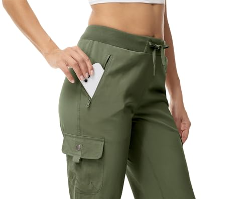 Womens Cargo Crop Pants Capris Bottoms Summer 4 Pockets Hiking Lightweight Quick Dry Athletic Joggers Army Green XS