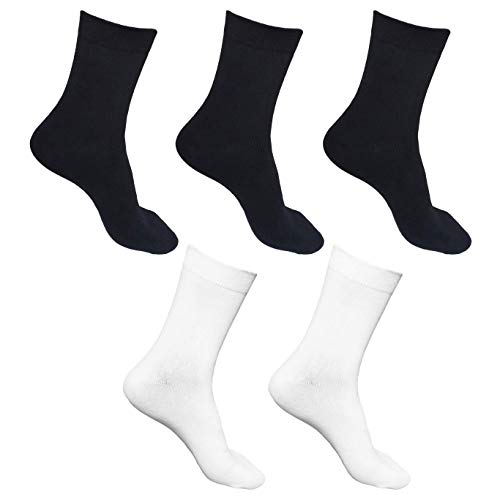 Ait fish Men's 100% Cotton Crew Socks Black and White Pack of 5 for All-season
