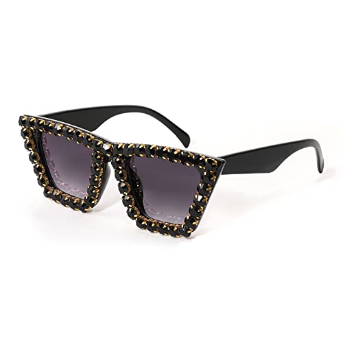 FEISEDY Women Crystal Square Cat Eye Sunglasses Sparkling Trendy Retro Cateye Sunglasses B2898