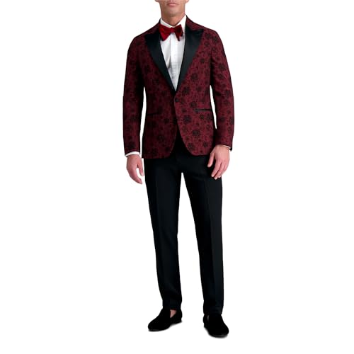 Haggar Mens Slim Fit Floral Pattern Peak Lapel Tuxedo Dinner Jacket Blazer, Royal Blue Butterfly, 44 US