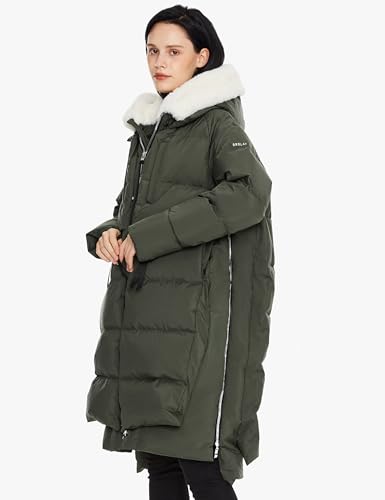 Orolay Women's Long Down Jacket Winter Puffer Jacket Warm Faux-Fur Collar Coat Armygreen Small