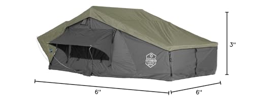 Overland Vehicle Systems HD Nomadic 3 Extended Soft Shell Roof Top Tent - Dark Gray Base with Green Rain Fly & Black 1000G PVC Travel Cover - Black Aluminum Base