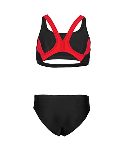 Arena Feel Girls' Junior Thrice Two-Piece Swimsuit Racer Back Top MaxFit Comfortable Suit Pool or Beach, US Size 22, Black/Anguria/White