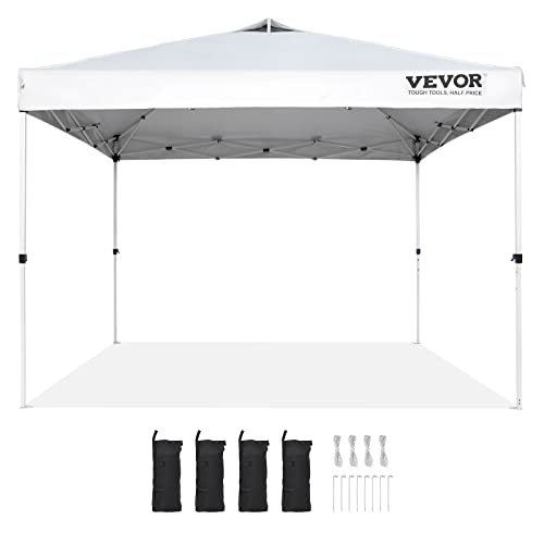 VEVOR Pop Up Canopy Tent, 10 x 10 ft, 250 D PU Silver Coated Tarp, with Portable Roller Bag and 4 Sandbags, Waterproof and Sun Shelter Gazebo for Outdoor Party, Camping, Commercial Events, Dark Gray