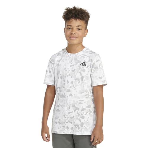 adidas Boys' Short Sleeve Cotton Camo Print T-Shirt, White and Light Grey SM