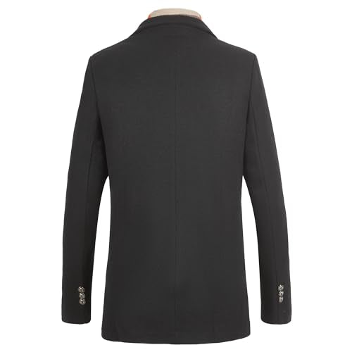 WULFUL Men’s Wool Blend Winter Coat Slim Fit Short Trenchcoat Warm Business Jacket with Detachable Soft Wool Scarf