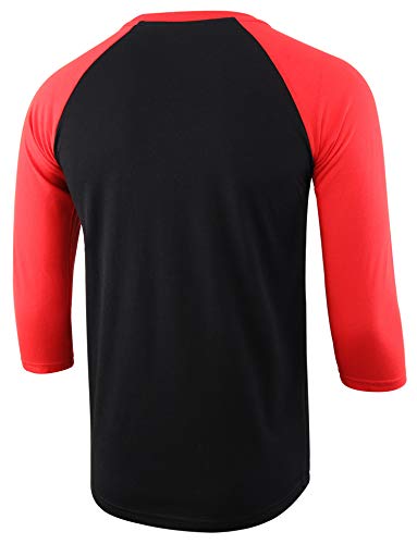 Vetemin Men's Casual Soft 3/4 Raglan Sleeve Crewneck Sports Running Jersey Baseball Tee Active Shirts Black/Flame Red S