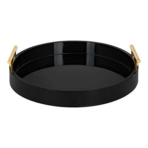 Kate and Laurel Lipton Modern Round Tray, 15.5" Diameter, Black and Gold, Decorative Accent Tray for Storage and Display