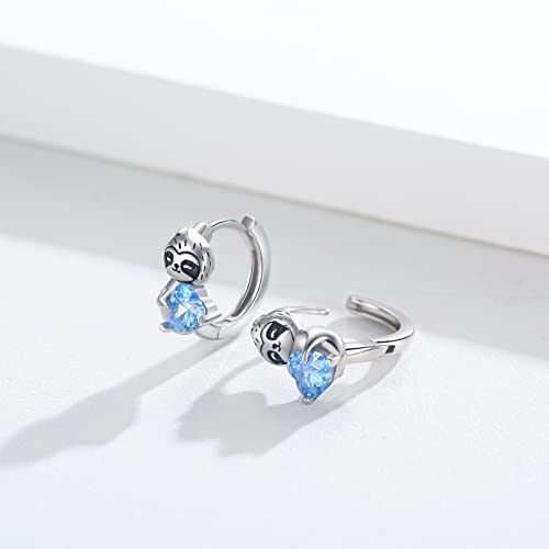 TUGHRA Sloth Earrings for Women Sterling Silver Sloth Hoop Earrings for Teens Hypoallergenic Cute Animal Hoops Earrings for Sensitive Ears Small Huggie Hoops Dainty Gift for Birthday