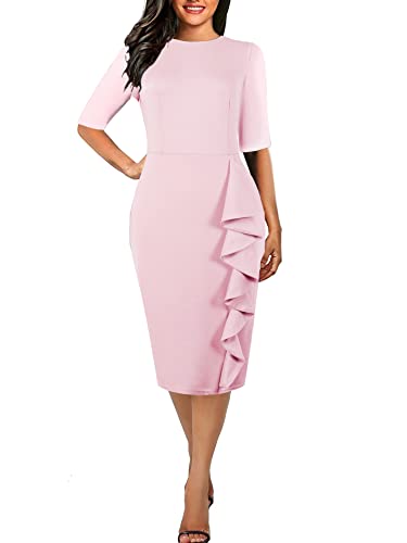 CISMARK Women's Vintage Short Sleeve Polka Dot Falbala Fold Slim Fit Pencil Dress (X-Large, RO07O)