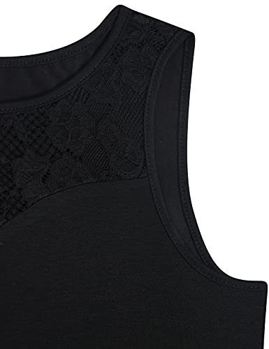 MOQIVGI Black Tank Tops for Women Dressy Lace Patchwork Sleeveless Tshirts Trendy Spring Summer Casual Sexy Elegant Tunic Tanks to Wear with Leggings Medium