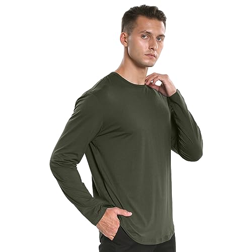 netdraw Men's Ultra Soft Bamboo Viscose T-Shirt Curve Hem Lightweight Cooling Long Sleeve Casual Basic Tee Shirt (Smoke Blue, XXL)