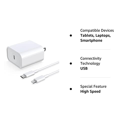 DABUSTAR for iPhone Fast Charger, 20W USB C PD Wall Charger Block Plug with[MFi Certified]6ft Type C to Lightning Cable Quick Charging Data Sync Cord for iPhone14 13 12 11 Pro Max Mini Xs Xr iPad Air