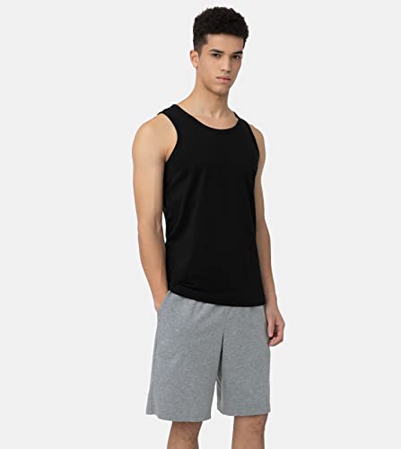 LAPASA Men's 100% Cotton Tank Top Ultra Soft Sleeveless Crewneck Breathable A-Shirts Basic Solid Undershirts Vest 4 Pack M36 Small Black