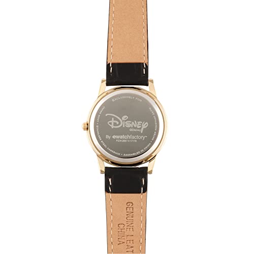 DISNEY Mickey Mouse Adult Classic Cardiff Articulating Hands Analog Quartz Leather Strap Watch, Gold/Black