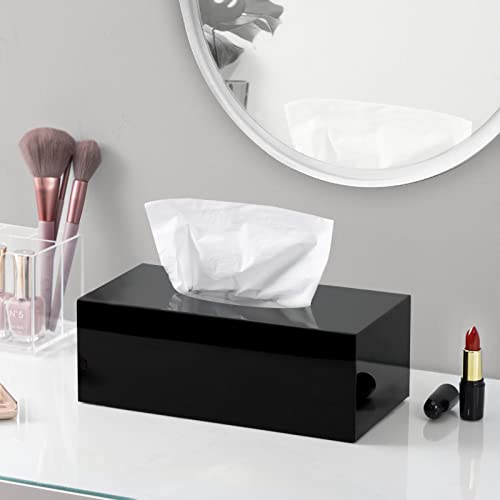HBlife Acrylic Tissue Box Holder & Cover Rectangular, Magnetic Dryer Sheet & Mask Organizer for Car, Bathroom, Office - Black, 9.84 x 5.02 x 3.54 Inches