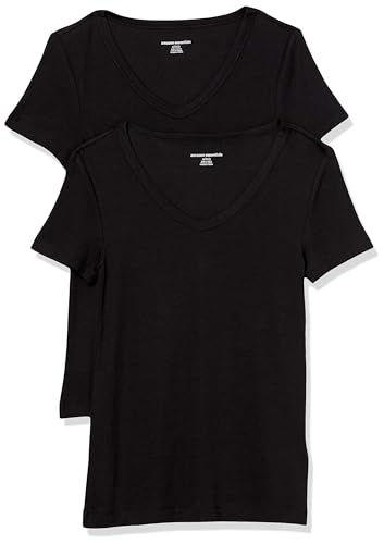Amazon Essentials Women's Slim-Fit Short-Sleeve V-Neck T-Shirt, Pack of 2, White/Light Camel, XX-Large