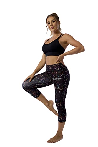 Capri Compression Leggings Workout Leggings for Women Squat Proof Yoga Capri Pants Printed Gold Dust 1-3 X-Small