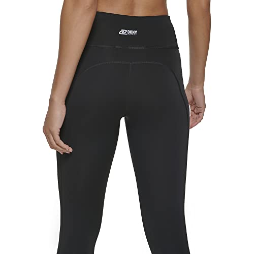 DKNY Women's Sport Tummy Control Workout Yoga Leggings, Black Ankle Logo, X-Small