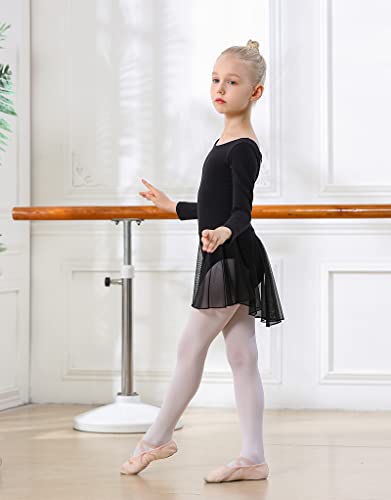 DIPUG Girls Long Sleeve Ballet Leotards Toddler Dance Leotard with Skirt Criss-Cross Back Black Halloween 2t 3t 4t XS