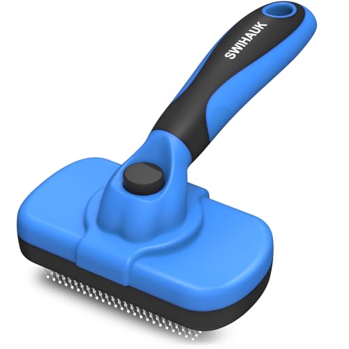 Swihauk Self Cleaning Slicker Brush for Dogs & Cats, Skin Friendly Grooming Cat Brush, Dog Brush for Shedding, Deshedding Brush, Hair Brush Puppy Brush for Haired Dogs, Pet Supplies Accessories, Blue