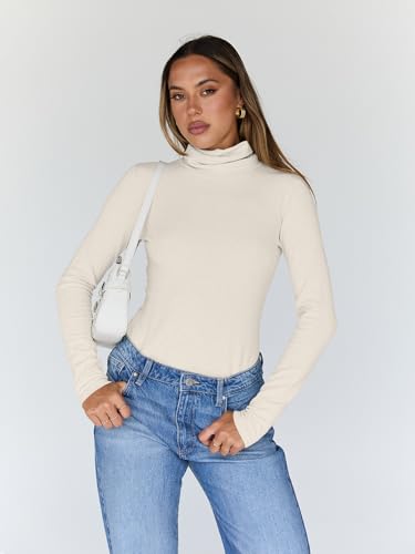 Trendy Queen Women's Turtleneck Long Sleeve Shirts Fall Fashion BasicThermal Underwear Tops Winter Clothes 2025 Sage S