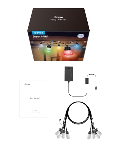 Govee Smart Outdoor String Lights H7029, 24ft RGBIC Outdoor Lights with 8 Dimmable LED Bulbs, IP65 Waterproof, Color Changing Warm White Lights with 47 Scene Modes for Patio, Backyard, App Control