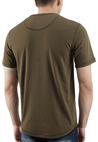 HARBETH Men's Casual Soft Athletic Regular Fit Short Sleeve Active Sports Henley Jersey Shirts H.Charcoal/H.Oatmeal M