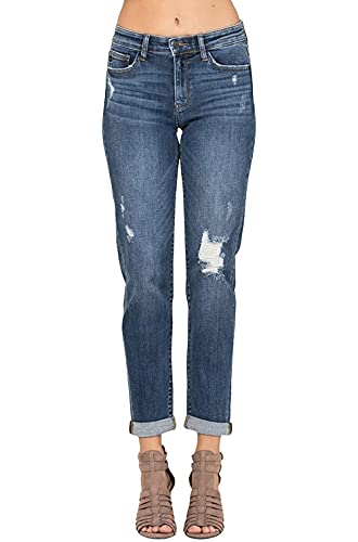 Judy Blue Destroyed Cuffed Mid-Rise Slim Fit Jeans! Cuffed Or Uncuffed. Be You! (Style: 82204) (13) Blue