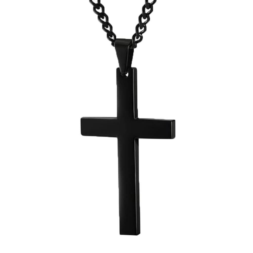 clinmday Fashion Simple Cross Pendant Alloy Necklace Chain Jewelry - Gift Birthday Gift for husband Father Him Black