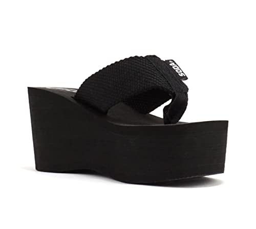 Soda Womens Oxley-S Flip Flop Sandals,Black Pu,6.5