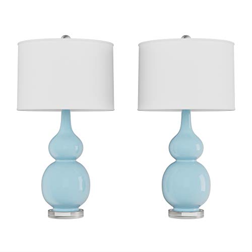 Set of 2 Ceramic Table Lamps - Double Gourd Vintage Style Lights for Bedroom, Living Room, or Office with Efficient LED Bulbs by Lavish Home (Blue)