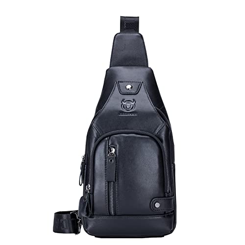 LUKZIJAES Genuine Leather Sling Bag Crossbody Backpack for Men Work Shoulder Chest Pack Outdoor Travel Hiking Casual Everyday Daypack (#7-Coffee)
