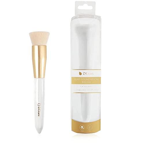 DUcare Foundation Brush for Liquid Makeup, Flat Top Kabuki Synthetic Professional Makeup Brushes Liquid Blending Powder Buffing Stippling Concealer Makeup Brush，White/Gold