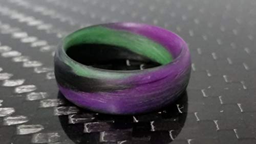 CORE CARBON RINGS - Handmade Ring Band - Carbon Fiber Green, Purple, and Black Marbled Glow Ring, Matte or High Gloss Finish, Glow-in-the-Glow, Durable, Waterproof, Sizes 4-16, Custom Band Widths