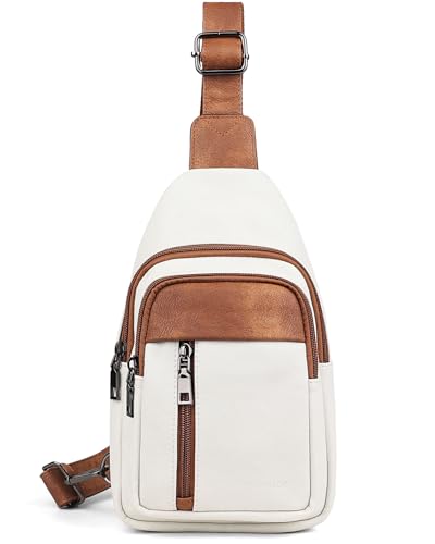 MASINTOR Sling Bag for Women - Crossbody Bags Fanny Pack with Vegan Leather - Adjustable Sling Backack for Travel Beige Brown