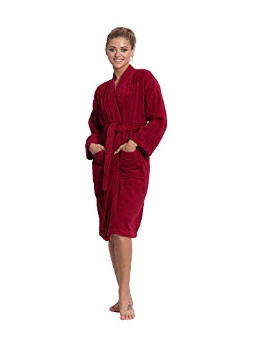 Turkuoise Women's 100% Cotton Turkish Terry Cloth Kimono Bathrobes, White, Medium