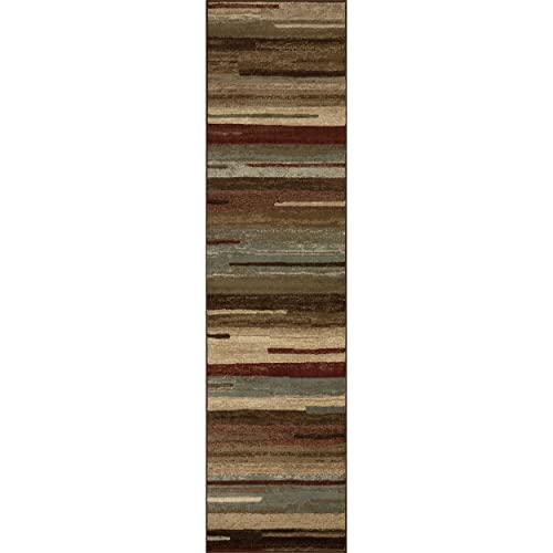 Superior Indoor Runner Rug, Jute Backed Modern Floor Decor for Home Hallway, Living Room, Office, Kitchen, Dining, Entryway, Bedroom, Abstract Lines, Fulgor Collection, 2' 7" x 8', Maroon