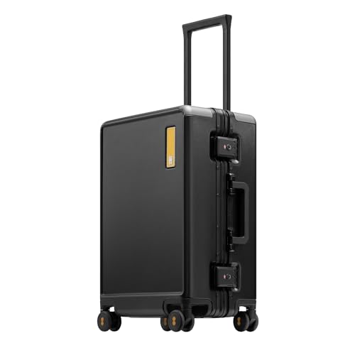 LEVEL8 Zipperless Carry On Suitcase Airline Approved with Aluminum Frame, Lightweight Hard Shell Luggage with Spinner Wheels, Metal Travel Luggage with Double Tsa Locks, 20 Inch, Black