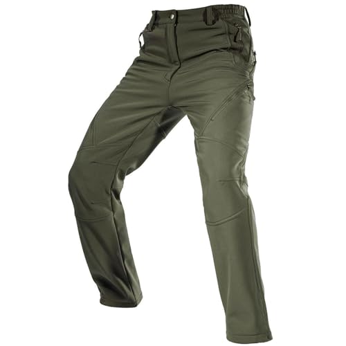 FREE SOLDIER Men's Fleece Lined Outdoor Cargo Hiking Pants Water Repellent Softshell Snow Ski Pants with Zipper Pockets(Camo/Black 42W x 32L)