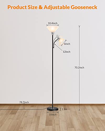 LEPOWER Floor Lamp, Standing Lamp with Replaceable 3000K Energy-Saving LED Bulbs,9W Lamp for Living Room with 5W Adjustable Reading Light, Modern Bright Floor Lamp for Bedroom, Living Room, Office