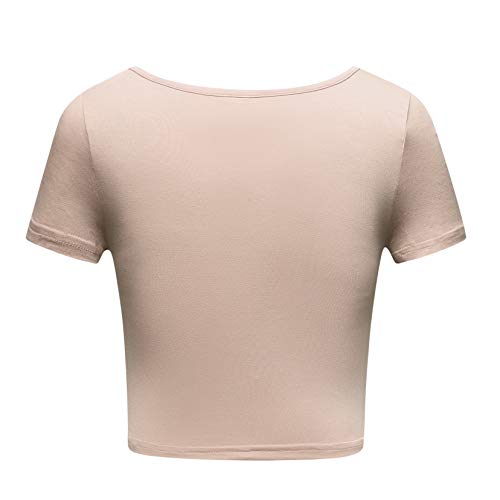 OThread & Co. Women's Basic Crop Tops Stretchy Casual Scoop Neck Cap Sleeve Shirt (Medium, Peach Pink)