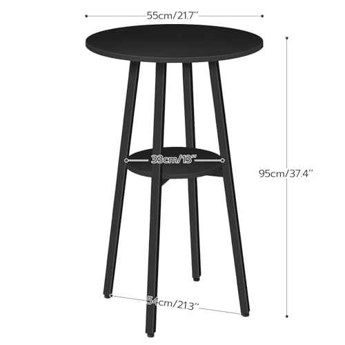 HOOBRO Bar Table, Round Pub Table, 2-Tier Bistro Table with Storage, 37.4" High Top Table for Small Spaces, Cocktail Table with Top Particleboard for Kitchen, Easy to Assemble, Black BB55BT01