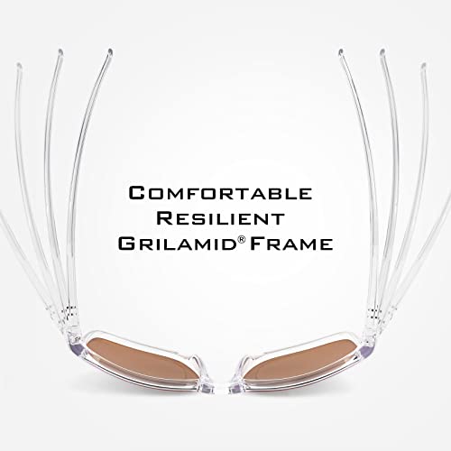 KastKing Toccoa Polarized Sport Sunglasses for Men and Women, Gloss Crystal Frame, Brown Base Green Mirror