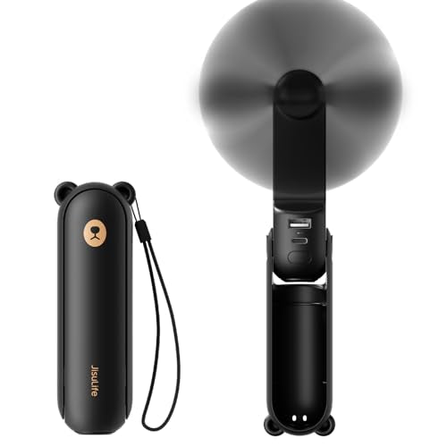 JISULIFE Handheld Mini Fan, 3 IN 1 USB Rechargeable Portable Fan [12-19 Working Hours] with Power Bank, Flashlight, Pocket Design for Travel/Summer/Concerts/Lash, Gifts for Women (Black)