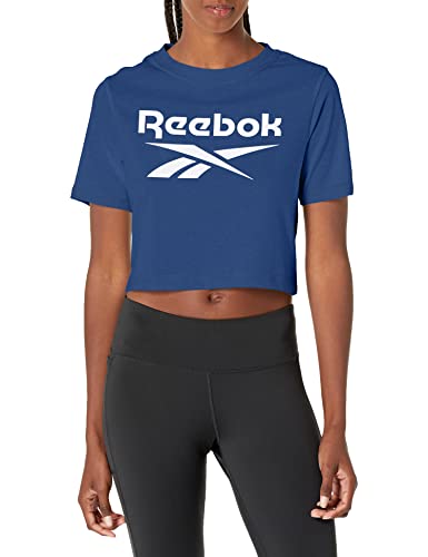 Reebok womens Crop Logo Tee T Shirt, Black/White Big Logo, XX-Small US